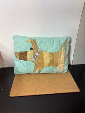 Patchwork Dog Pillow - Aqua Background 16x11.5”